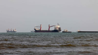 Ships in the Strait of Hormuz, off the port city of Bandar Abbas in southern Iran, on Monday. AFP