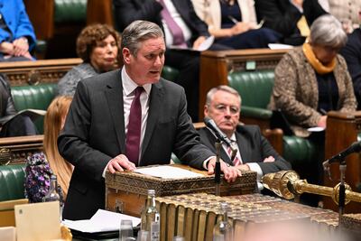Britain's opposition Labour Party leader Keir Starmer speaking on the situation in Israel and Gaza in the House of Commons. AFP