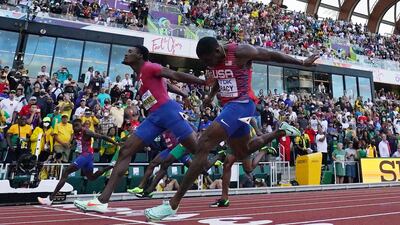 Fred Kerley wins the men's 100 metres final ahead of Marvin Bracy and Trayvon Bromell. Reuters