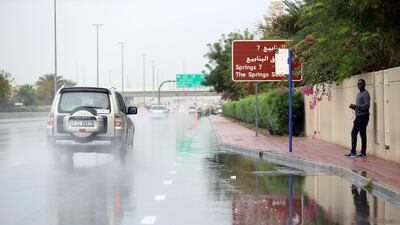 A flooded bus stop in The Springs, Dubai. Chris Whiteoak / The National