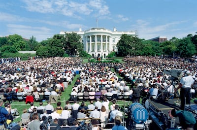 The White House South Lawn on September 13, 1993, where a crowd of 3,000 guests gathered for the signing of the historic Oslo Accords. AFP
