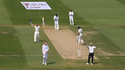 India batsman Yashasvi Jaiswal celebrates after reaching his century. Getty Images