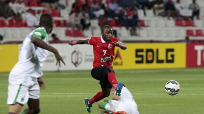 Ismail Al Hammadi of Al Ahli plays the ball against Al Ahli Jeddah during their Asian Champions League group game in Dubai. Jeffrey E Biteng / The National / February 25, 2015