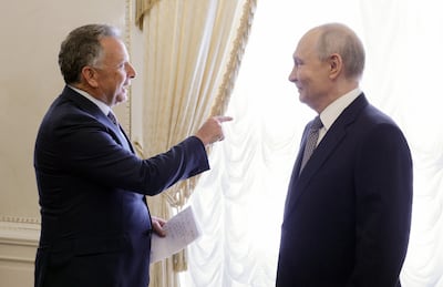 Russian President Vladimir Putin, right, welcoming the US President's special envoy Steve Witkoff before a meeting in St Petersburg last week. EPA