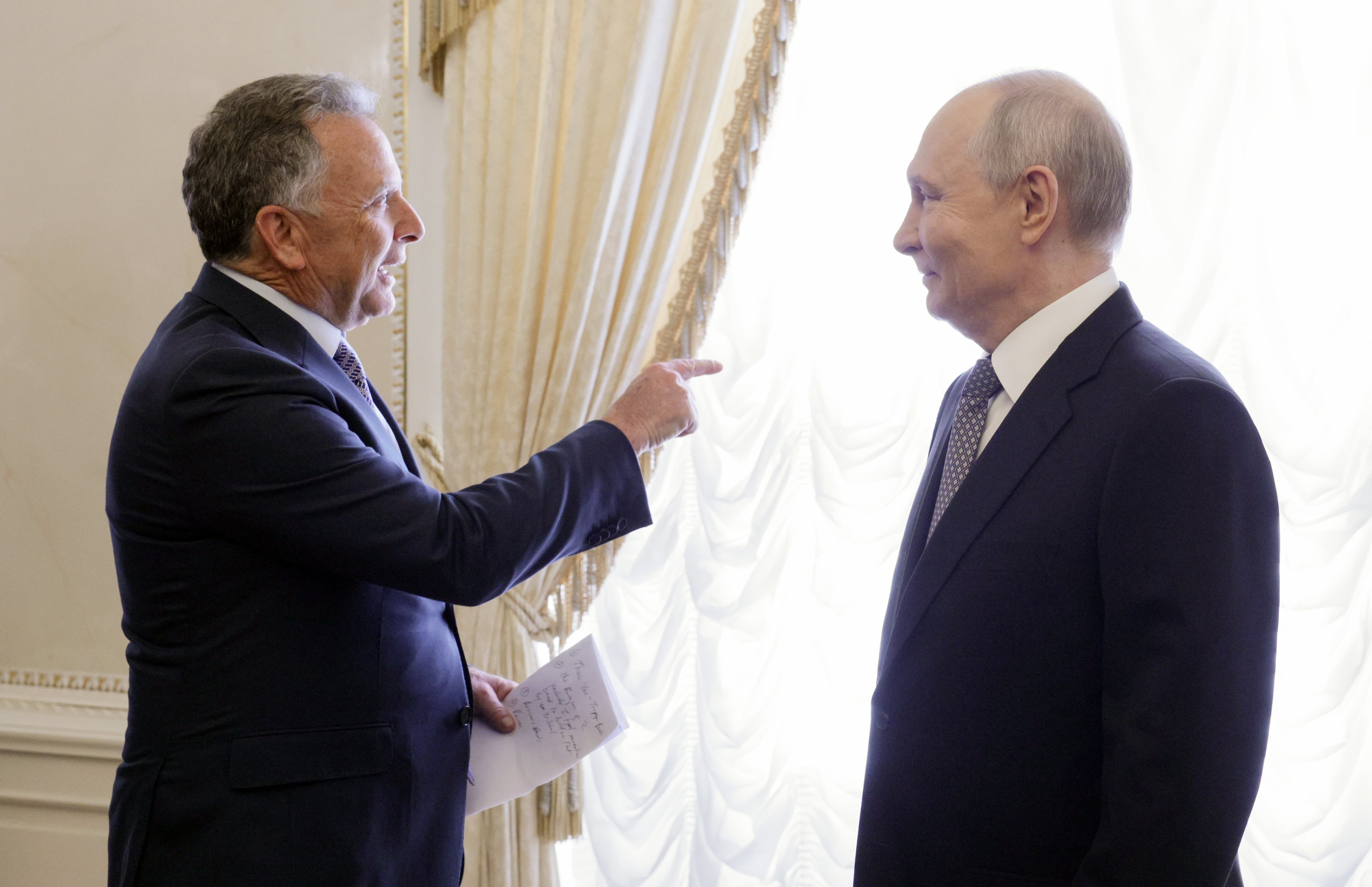 Russian President Vladimir Putin, right, welcomes US President's special envoy Steve Witkoff before a meeting in St. Petersburg last week. EPA