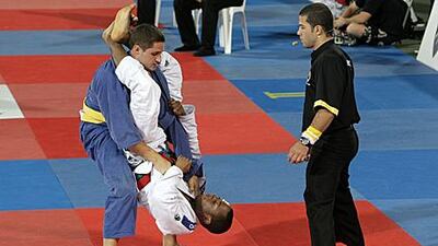 Competitors fight during last year's World Professional Jiu-Jitsu Championship in Abu Dhabi at the International Tennis Complex. The tournament will be held at the National Exhibition Centre this year.