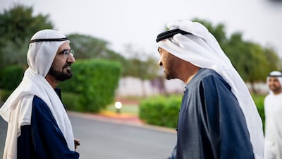 Sheikh Mohamed greets Sheikh Mohamed bin Rashid