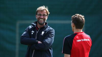 Jurgen Klopp cut a relaxed figure during Liverpool's Europa League Cup Final Media Day at Melwood Training Ground. Alex Livesey / Getty Images