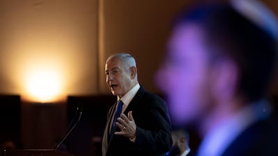 Benjamin Netanyahu addresses the annual Conference of Presidents of Major American Jewish Organisations, in Jerusalem. AP