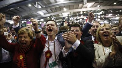 “No” campaigners celebrate the Scottish independence referendum result that safeguards the future of the 307-year-old union with England and the rest of the UK. Simon Dawson / Bloomberg