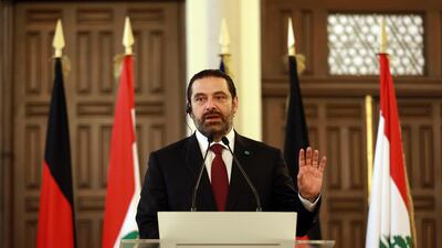 Lebanese Prime Minister-designate Saad Hariri speaks during a press conference with the German Chancellor at his office in the capital Beirut on June 22, 2018 during her official visit to Lebanon. Anwar Amro / AFP