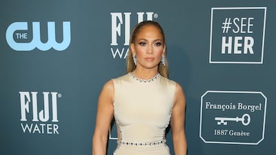 Jennifer Lopez, wearing Georges Hobeika, arrives at the 25th annual Critics' Choice Awards on Sunday, January 12, 2020. AFP