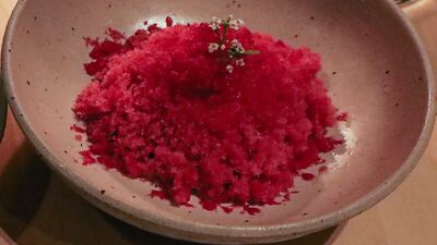 A dessert of pickled strawberries at home-grown restaurant Teible. Larayb Abrar for The National