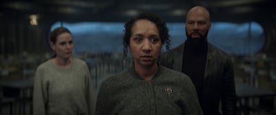 From left, Rebecca Ferguson, Alexandria Riley and Common in Silo season three. Photo: Apple TV