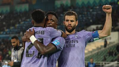 Real Madrid's Brazilian forward Vinicius Junior celebrates after scoring his team's opening goal. AFP
