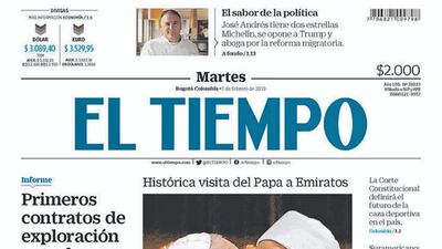 El Tiempo front page
