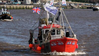 A flotilla of fishing boats from the Fishing For Leave protest group arrive at the Quayside area of the River Tyne last year. Getty Images