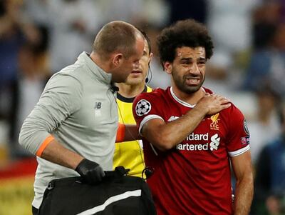 Liverpool's Mohamed Salah after dislocating his should during the 2018 Champions League final against Real Madrid. Reuters