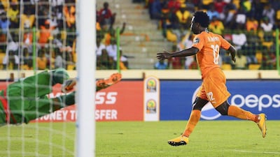 Ivory Coast's Wilfried Bony begins to celebrate after scoring against Algeria in his side's Africa Cup of Nations quarter-final victory on Sunday. Barry Aldworth / EPA / February 1, 2015