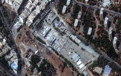 Satellite images captured after US air strikes in June show destroyed buildings at Shahid Rajaee University, in Tehran. Maxar Technologies.
