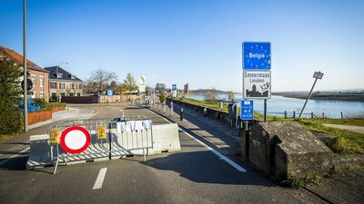 Concrete barriers and fences on the border between Belgium and the Netherlands. EPA