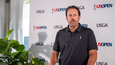 Phil Mickelson addresses the media during a news conference at The Country Club. EPA