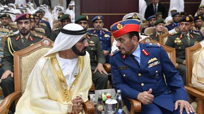 Sheikh Mohammed bin Rashid, Vice President and Ruler of Dubai, attends the graduation ceremony of the fourth session of the National Defence College in Abu Dhabi. Wam