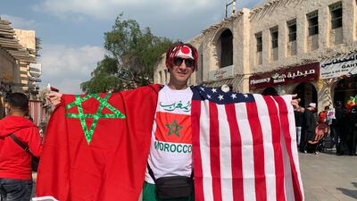 Hicahm Azennar arrives in Doha from the US for Morocco's final World Cup match when the Atlas Lions meet Croatia to decide third place. Ali Al Shouk / The National