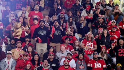 Fans of the San Francisco 49ers gather during an official watch party at Thrive City within the Chase Center complex, on the day of the Super Bowl LVIII football game between the San Francisco 49ers and the Kansas City Chiefs, in San Francisco, California, U. S. Reuters