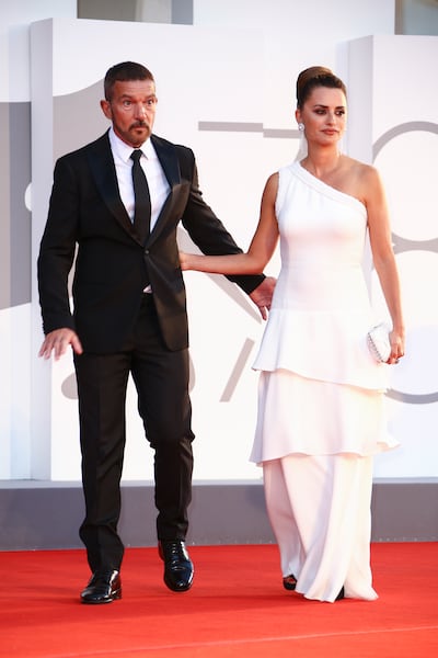 Antonio Banderas and Penelope Cruz at the premiere of 'Official Competition' during the 78th Venice Film Festival in Italy. The film will have its Mena premiere at the Cairo International Film Festival. AP