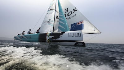 The GAC-Pindar catamaran takes part in the Oman leg of the Extreme Sailing Series. Courtesy Lloyd Images