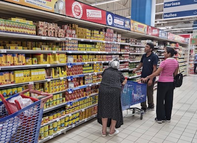 Full supermarket shelves in October 2022, but Tunisia has now been plagued with periodic shortages for more than a year. AP Photo