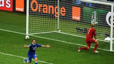 Alessandro Diamanti celebrates scoring the winning penalty against England
