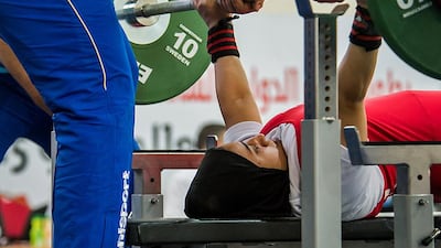 Emirati powerlifter Moza Alzeyoudi lifted a medal at the Fazza IPC World Cup for the UAE. Courtesy HHC Media