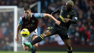 Aston Villa tripped up 3-0 last time they played Wigan Athletic, in black, at home and may play the potential deciding game in the fight to avoid relegation. Neville Williams via Getty Images