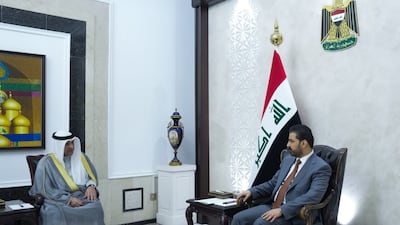Iraqi Prime Minister Ali Al Zaidi meets GCC Secretary General Jasem Al Budaiwi as Baghdad pushes to reset Gulf ties after Iran war. Photo: Iraqi Prime Minister's Office