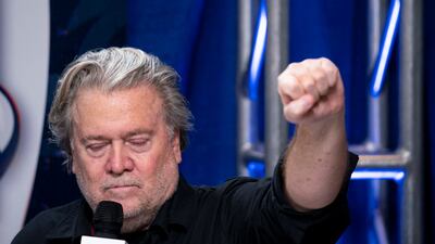 Mr Bannon hosts his live show Real America’s Voice. Reuters