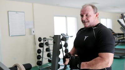 Thomas Fiala trains at the gym near his home in Abu Dhabi for his expedition to Mt Olympus, in Greece. Christopher Pike / The National