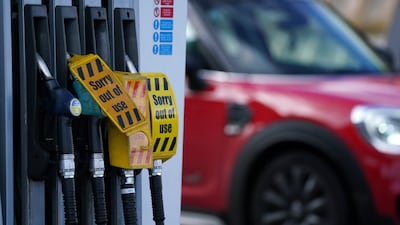Pumps at a BP petrol station in Grangemouth, Scotland, on Monday. Photo: PA