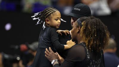 Serena Williams is greeted by her daughter Alexis Olympia Ohanian Jr following her victory against Danka Kovinic. AFP