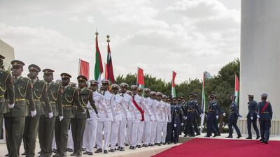 UAE Armed Forces Honour Guard participate in a flag raising ceremony in celebration of the UAE’s 43rd National Day. Donald Weber / Crown Prince Court - Abu Dhabi)