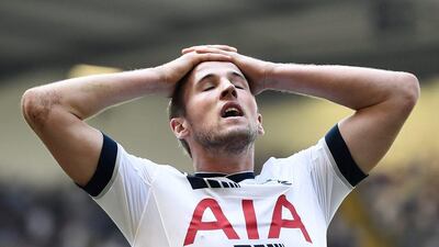 Tottenham Hotspur's Harry Kane reacts to a missed chance against Southampton on Sunday in the Premier League. Dylan Martinez / Reuters / May 8, 2016