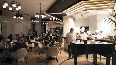 ABU DHABI, UNITED ARAB EMIRATES , SEPTEMBER 25 – 2019 :- Interior of the Marco’s New York Italian restaurant opened at the Fairmont hotel Bab Al Bahr in Abu Dhabi. ( Pawan Singh / The National ) For Life Style . Story by Panna