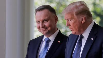 Poland's President Andrzej Duda with US President Donald Trump in the Rose Garden at the White House in Washington. Reuters
