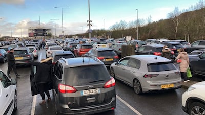 Cars queuing to board LeShuttle at the Channel Tunnel in Folkestone, Kent. PA