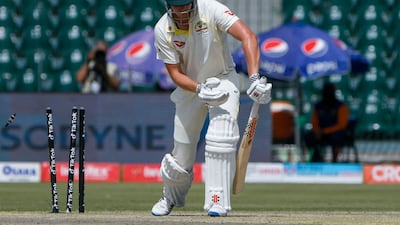 Cameron Green is bowled by Pakistan pacer Naseem Shah. AFP