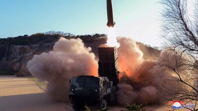 North Korea tests a new tactical guided weapon from an undisclosed location. EPA