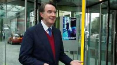 Peter Mandelson arrives at the department for Business, Enterprise and Regulatory Reform in London.
