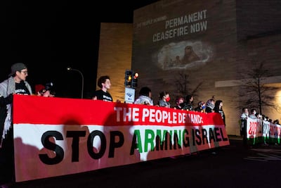 Pro-Palestine demonstrators attempt to block US President Joe Biden's motorcade route near the Capitol. AFP