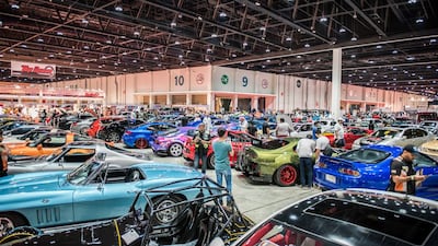 Some of the cars on display at last year’s Abu Dhabi International Motor Show and Custom Show Emirates. Courtesy Custom Events